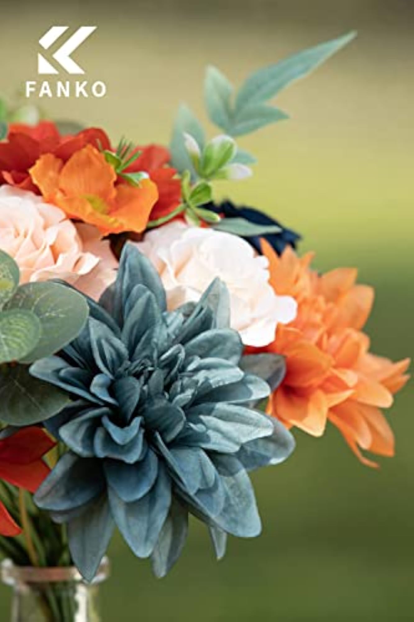 Burnt Orange & Navy Blue Rose Artificial Flowers Combo for DIY